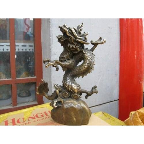 Chinese Copper Bronze Flight Dance Auspicious Dragon Lucky Feng shui Statue Copper garden decoration