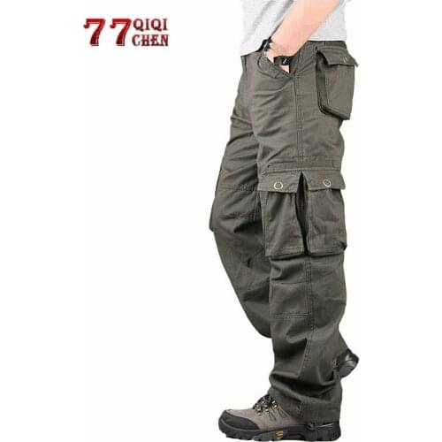 Overalls Cargo Pants Men Casual Cotton Multi Pockets Military Tactical Pants Streetwear Army Straight Slacks Baggy Long Trousers