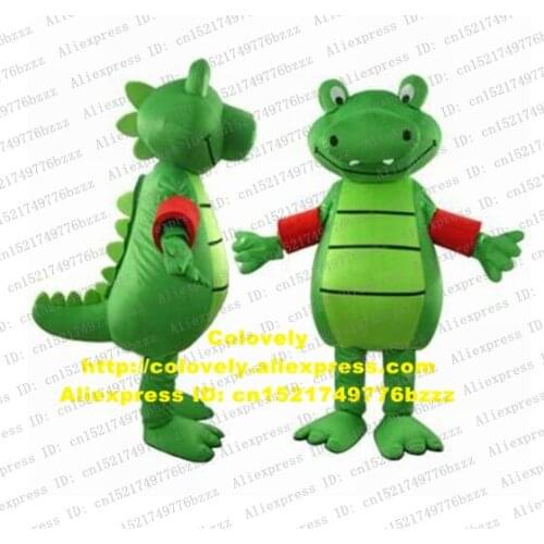 Pretty Green Crocodile Crocodilian Alligator Cayman Mascot Costume Fancy Dress With Red Armband Short Fat Tail Smile No.6897 FS