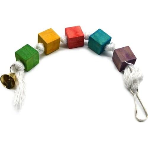 Legendog 1pc Bite Resistant Bird Block Toy Bell Decor Parrot Wooden Chew Toy Bird Wooden Block Pet Supplies Random Color