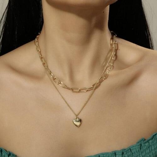 Fashion Multi Layer Love Pendants Necklaces For Women Gold Metal Heart Necklace New Design Jewelry Gift