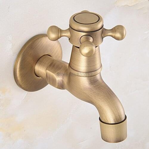 Wall Mount Antique Cross Handle Mop Pool Faucet Laundry Sink Water Tap Brass Finish tav321