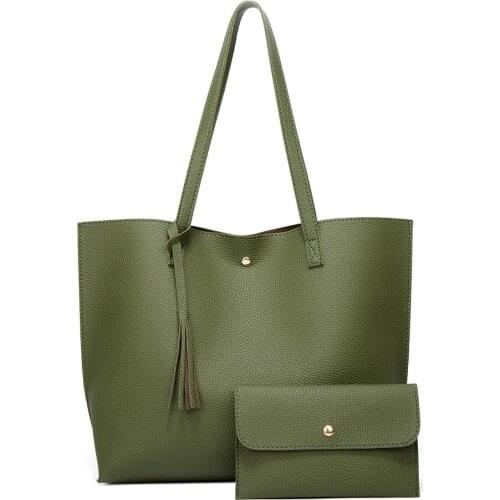 Pure color tassel bag European and American fashion handbags large capacity shoulder bag simple tote bag