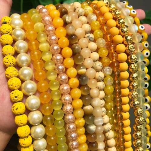 Wholesale 4-12mm Natural Stone Beads Yellow Jades Agates Cat Eye Gold Hematite Mineral Beads For Jewelry Making Diy Bracelet15
