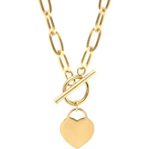 100% Stainless Steel Heart Toggle Necklaces Blank For Engrave Metal Heart Charm Necklace Chunky Heavy Duty Chain Choker Collar