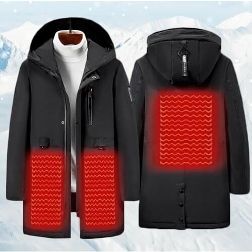 Couples 3 Areas Heating Jacket Usb Electric Super Warm Heated Coat Long Carbon Fiber Cotton Jacket 3 Color Heating Front & Back