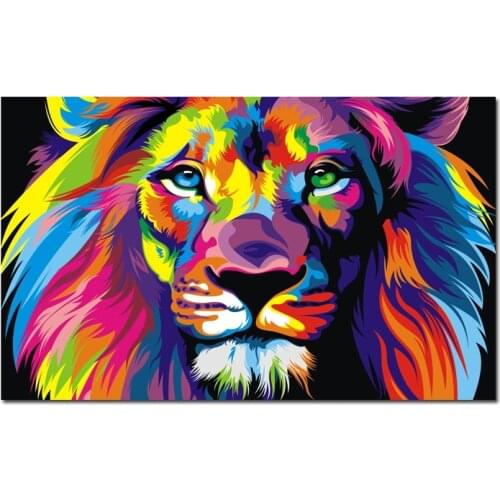Pop Art HD Print Colorful Lion Animals Abstract Oil Painting on Canvas Modern Wall Art Picture for Kid Room Poster Cudros Decor