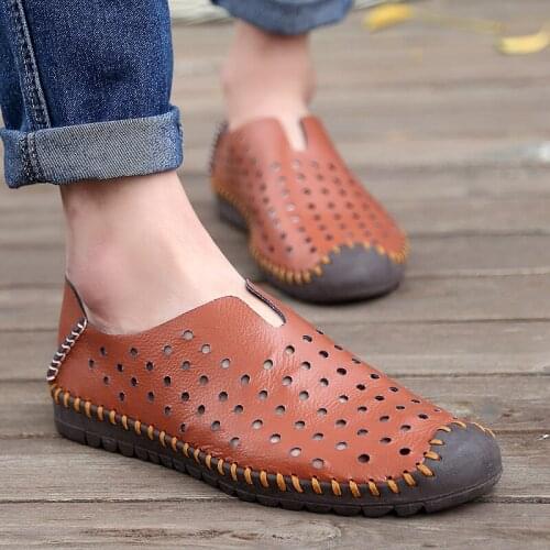 Casual Men Loafers Plus Size 38-48 High-quality Slip-on Summer Fashion Mens Sandals Breathable Light Leather Flats Male Shoes