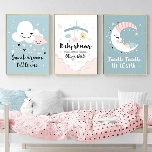 Modern Kindergarten Childrens Room Canvas Cartoon Painting Clouds Moon Star Space Love Decorative Painting Kids Wall Art