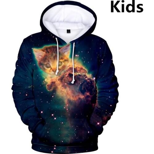3 To 14 Years Kids Hoodies Space Galaxy 3D Cat Printed Hoodie Sweatshirt Boys Girls Long Sleeve Jacket Coat Children Clothes