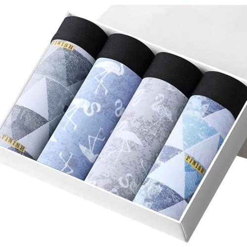 4pcs Boxer Men Cotton Panties Sexy Underwear calzoncillo hombre Underpants Male Breathbale shorts U convex plus Size