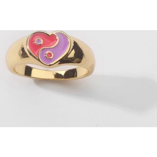 New Ins Creative Simple Color Heart Tai Chi Gossip Ring Vintage Drop Oil Yin Yang Rings For Women Girls Fashion Jewelry Gift