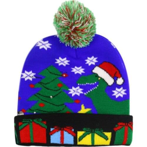 Knitted LED Christmas Hat Beanie Light Up Illuminate Warm Hat Christmas Tree Snowman Kids Adults New Year Christmas Decor