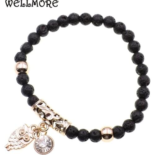 WELLMORE 6MM elastoc line stringing stone beads bracelets owl bracelets for women BOHO bracelet femme jewelry