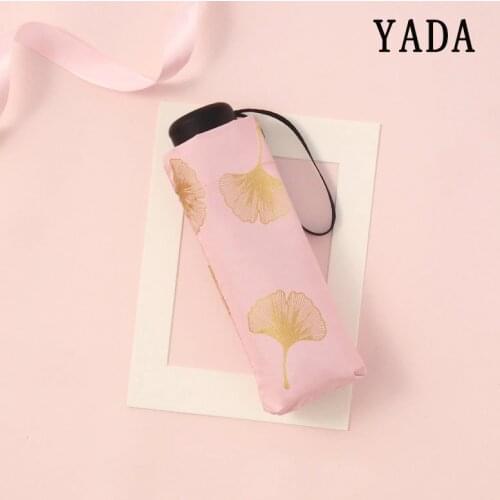YADA Gold Ginkgo Biloba Mini Umbrellas Windproof Folding Rainy Leaves Umbrellas For Women UV Automatic Five Fold Umbrella YD211