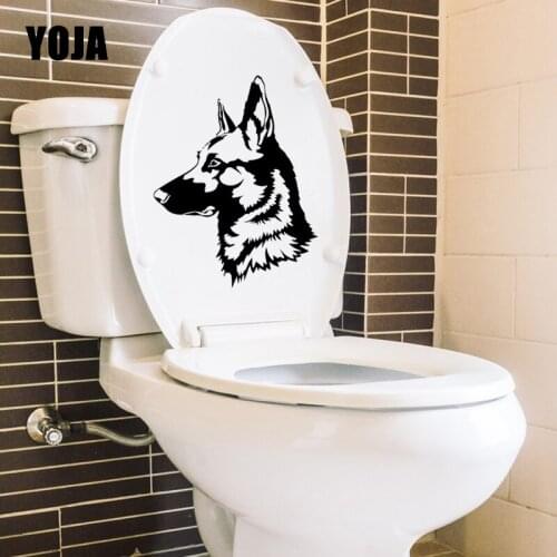 YOJA 18.3X23.3CM Cartoon Toilet Wall Sticker Decal German Shepherd Dog Pet Animal Funny Home Decor T5-1658