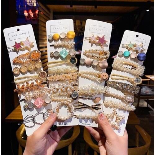 2/8pcs/Pack Gold Pearl Hair Clip For Women Girls Headpiece Pins Rhinestones Hairgrips Cute Hairpins Heart Hair Accessories Sets