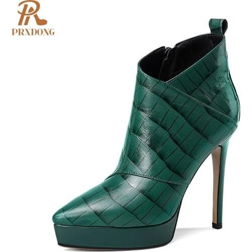 Retro Stiletto Women Boots Thick Platform Ladies Ankle Boots Genuine Sheepskin Leather Party Weddings Dress Zipper Women Shoes