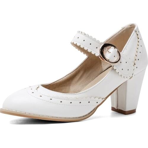 AGODOR fashion chunky heel mary jane vintage block heel pumps women shoes size 32 33 42 44 45 46 47 48