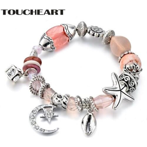 TOUCHEART Starfish & Moon & star in the ocean Bracelet & Bangles Charms For Women Luxury Brand Jewelry beads Bracelets SBR180082