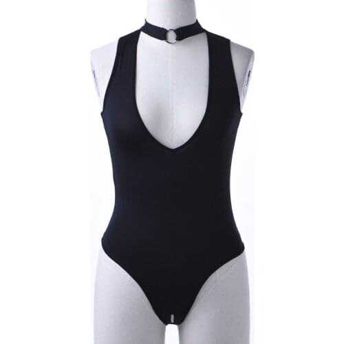 Deep V-neck Halter Open Crotch Exotic Lingerie Women Sleeveless High Cut Skumizu Fantasy Erotic Bodysuit Hot Sexy Alluring Wear