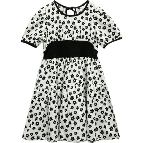 Korean Version Round Neck Splicing Elasticity High Waist Temperament Girl Dress Princess Dress