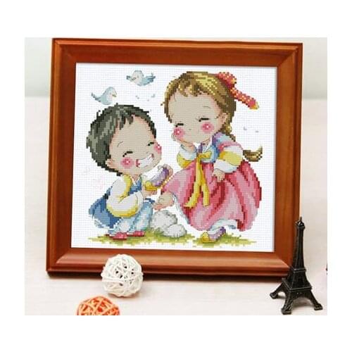 Gold Collection Lovely Counted Cross Stitch Kit The Flower Shoes Little Boy and Girl Love SO
