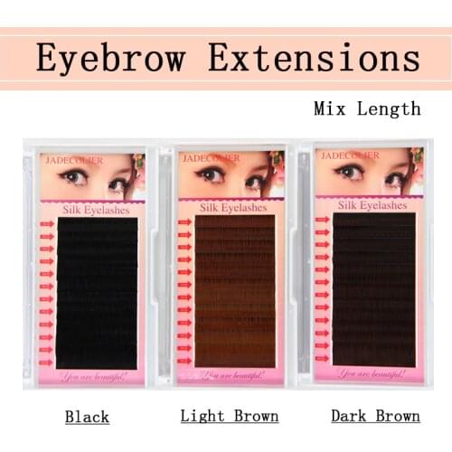 New Jadecolier 1 tray mix length straight eyelash extension black/ light brown/dark brown Makeup professional Eyebrow extensions