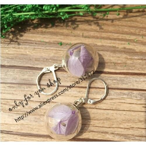 20pcs 16x4mm glass orbs dry nature lobular hydrangea French dangle earrings handmade earrings (flower color can choose)