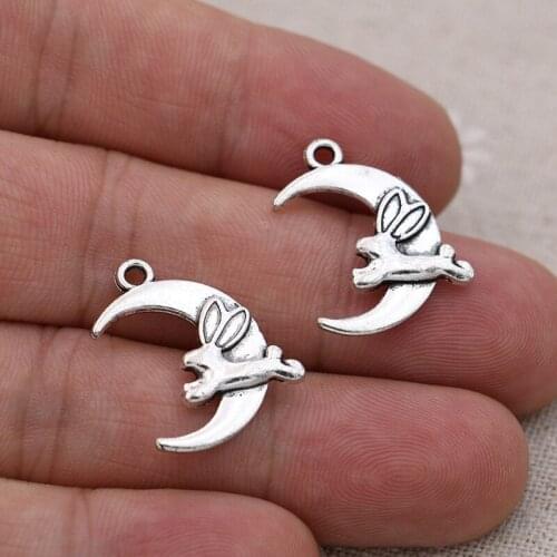 20pcs Tibetan Silver Plated Moon Rabbit Charms Pendants for Jewelry Making Bracelet Necklace DIY Accessories Craft 22x18mm