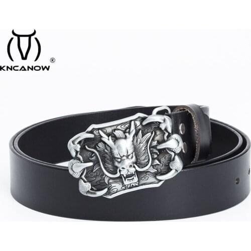 2021 Zinc Alloy Dragon Buckle Belt Men High Quality Strap 3.8 Cm Wide Girdle Full Grain 100% Genuine Leather Cowhide 130 Coffee