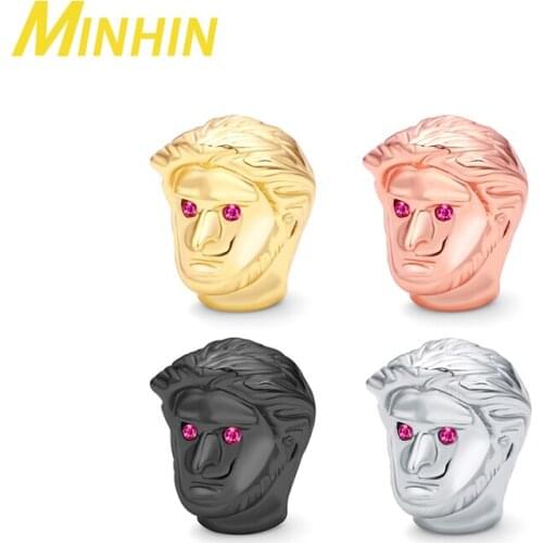 MINHIN 3pcs Micro Pave Cubic Zirconia Red Eye Head Beads For Mens Bracelet DIY Jewelry Making Metal Brass Accessories