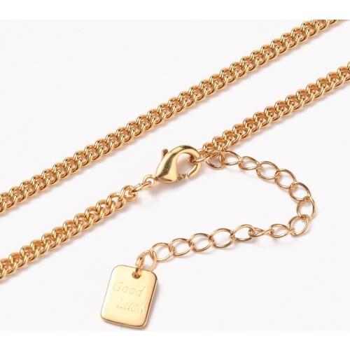 3Pcs Gold Plated Good Luck Square Necklace Carved Geometric Pendants Chains With Lobster Claw Clasps For Wedding Party Jewelry