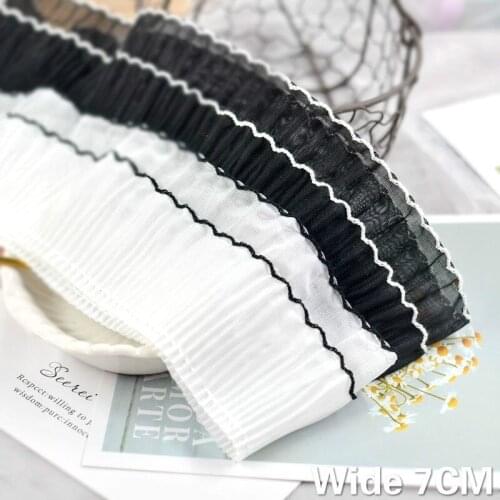 7CM Wide Double Layers White Black 3d Pleated Chiffon Lace Fabric Embroidery Ruffle Trim Ribbon DIY Dress Collar Sewing Decor