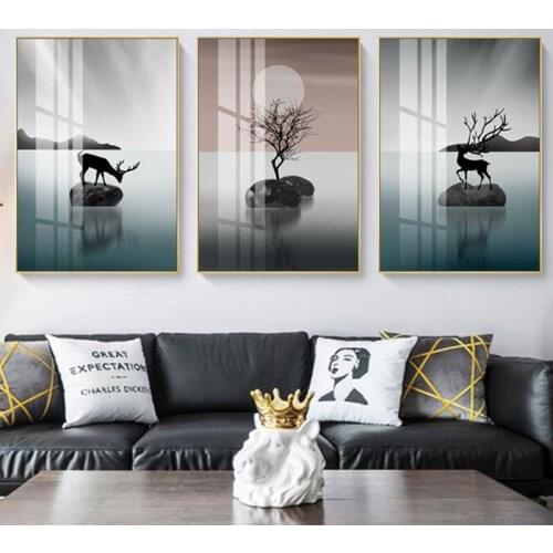 Abstract Modern Animal Poster Art Decoration Home Canvas Painting Poster and Print Wall Art Elk Picture for Living Room Bedroom