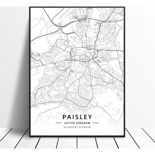 Basildon Howden Huddersfield Paisley Stockton-ON-Tees Wigan United Kingdom Map Canvas Art Poster