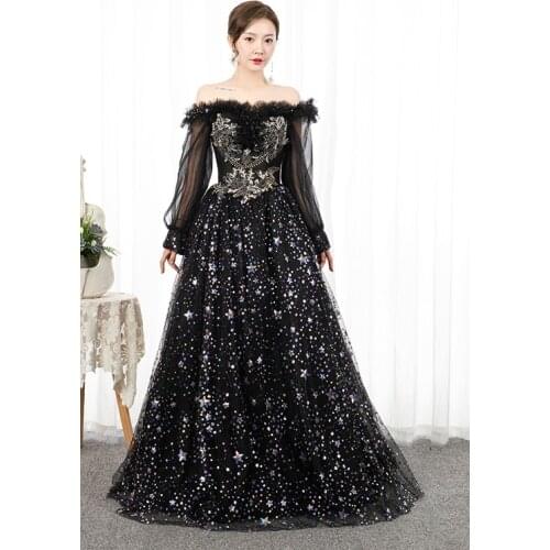 Freeship long sleeve star sequined slash ruffled court ball gown royal Medieval Renaissance Victorian dress Belle ball