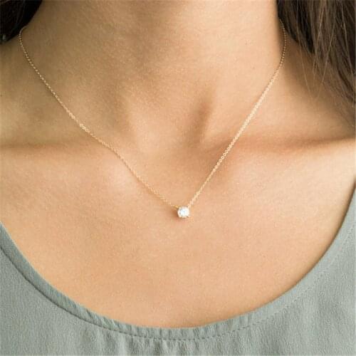 ZRM Shiny Zircon Necklace Invisible Transparent Thin Line Simple Choker Women Girl Collana Kolye Bijoux Collares Collier