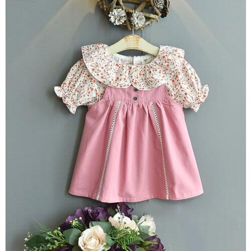 Girls Clothing Fashion Lapel Floral Blouse & Suspender Skirt Suit Two Piece Set Summer Designer Clothes Kids Clothes Girls