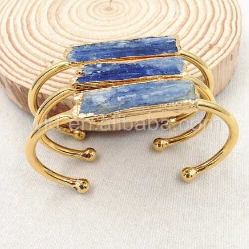 WT-B243 Wholesale 5pcs Natural Kyanite Bracelet,24k gold electroplated bracelet natural blue Kyanite bangle Jewelry gift