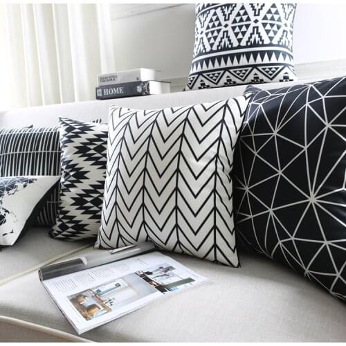 Black White Decorative Pillows Geometic Throw Pillows Stripe Cushion Cover Home Decor World Map Velvet Pillow For Sofa 45x45cm