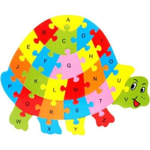 Wooden turtle fish crab animal shapes English ABC Alphabet Learning Puzzle Jigsaw Intelligence Game Toys Education Children Kids