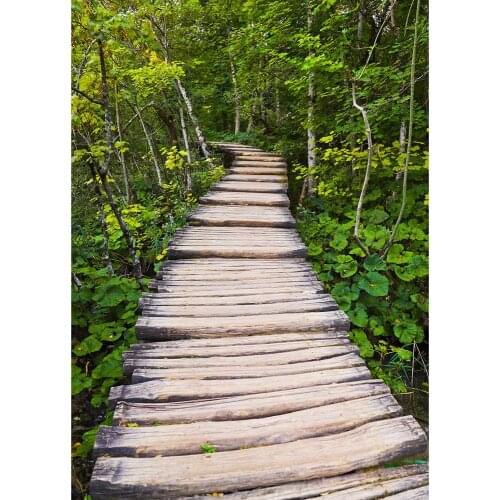 Wooden Plank Road Plant Trees Photo Background Customized Photography Backdrop for Children Baby Portrait Pets Photoshoot Props