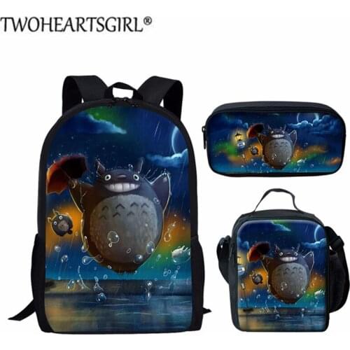 Twoheartsgirl Children Backpack My Neighbor Totoro Printed Student Backbag Cute Cartoon School Kids Zipper Book Rucksack 16inch