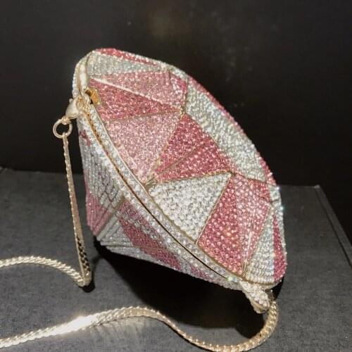 Elegant Pink/White Diamond Lady Banquet Clutch Bag Best Designer Women’s Shoulder Chain Handbags WHTUOHENG Female Party Clutches