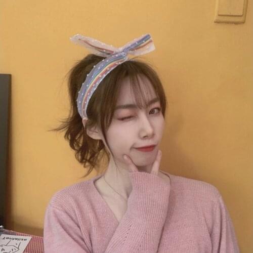 Hot Trendy Rainbow Hairband For Girls Kawaii Rainbow Pattern Headband DIY Hairhoop For Female Girls Cute Accessories