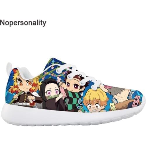 Nopersonality Demon Slayer Printed Anime Boys Girls Lace Up Sneakers Casual Children Spring/Autumn Flat Shoes Kids Walking Shoes