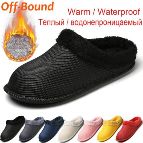 Off-Bound Men Women Winter Slippers Men Indoor Warm Fur Plush Slippers House Bedroom Flat Shoes Waterproof Home Couple Slippers