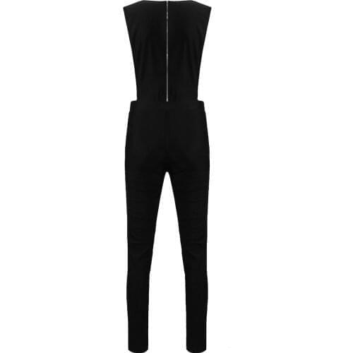 Mens Fashion Fitness Rompers Round Neck Sleeveless Jumpsuit Casual Solid Color Back Zipper Streetwear Overalls