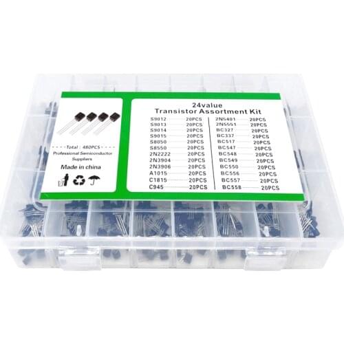 24Values TO-92 Transistor Assortment Assorted Kit Each BC327 BC337 BC517 BC547 BC548 BC549 2N2222 3906 3904 5401 5551 C945 1015
